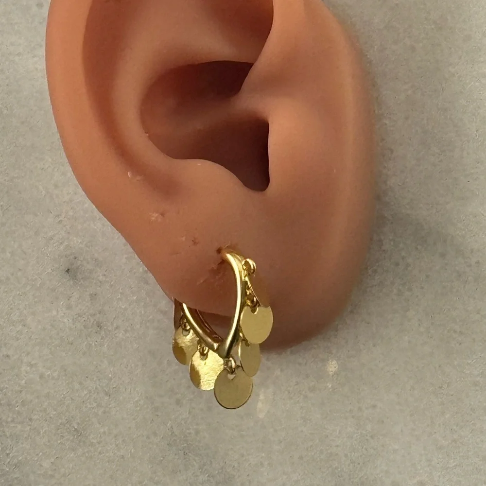 Gold Triangle Fringe Coin Hoop Earrings 

Brand New - Picture 3 of 3